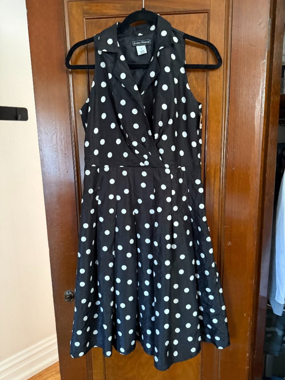 Vintage Black & White Polka Dog Flowy Pleated Dress